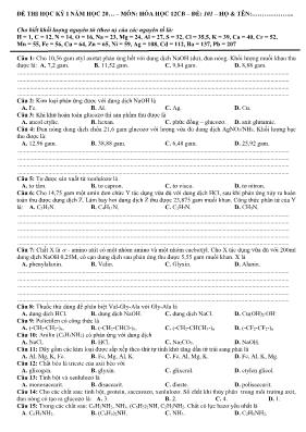Đề thi học kỳ I   Môn Hóa học 12